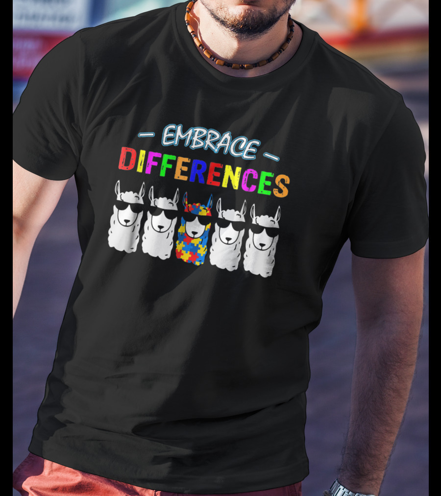Embrace Differences Llama Autism Awareness Puzzle T-Shirt