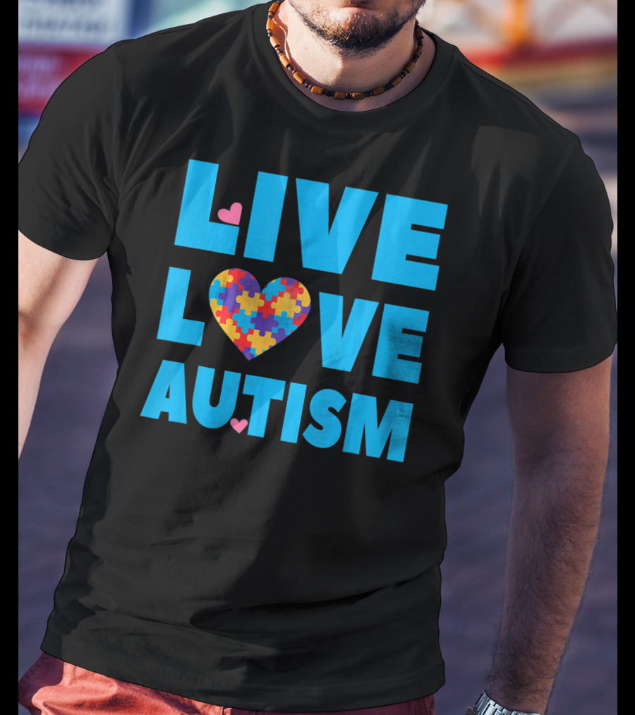 Live Love Autism Autism Mom Awareness Puzzle Heart T-Shirt
