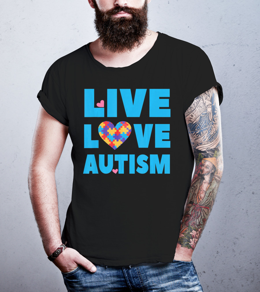 Live Love Autism Autism Mom Awareness Puzzle Heart T-Shirt