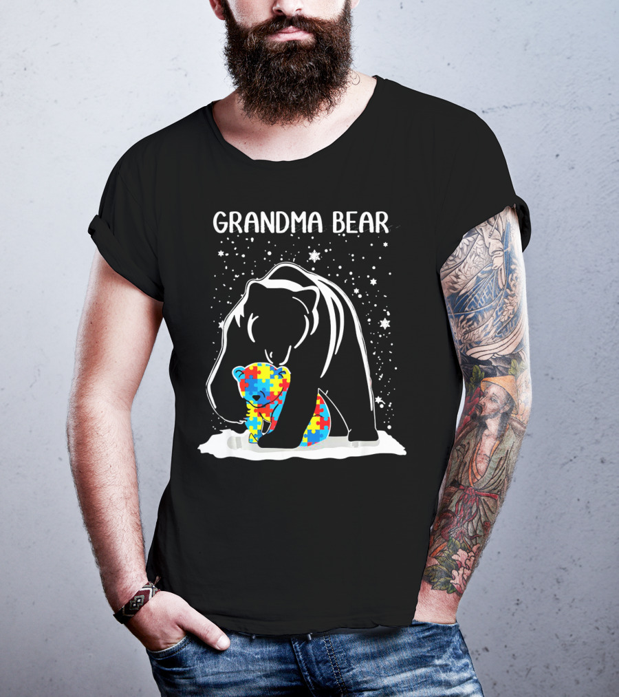 Grandma Bear With Baby Bear Autism Awareness Puzzle T-Shirt