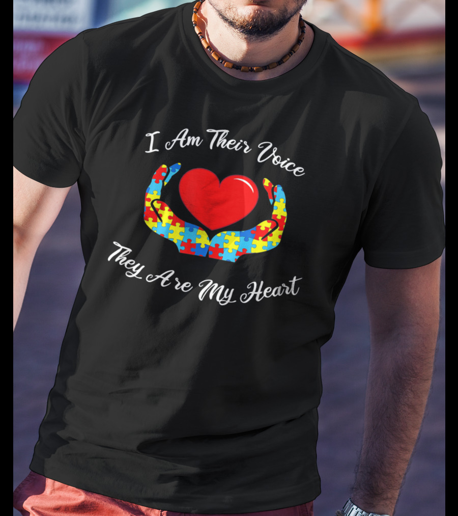 I Am Their Voice They Are My Heart Autism Puzzle Heart And Hands T-Shirt