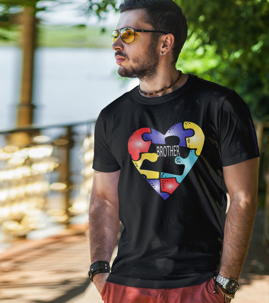 Brother Puzzle Heart Autism Awareness T-Shirt