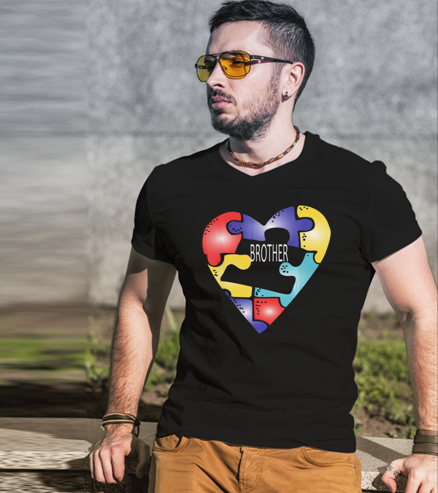 Brother Puzzle Heart Autism Awareness T-Shirt