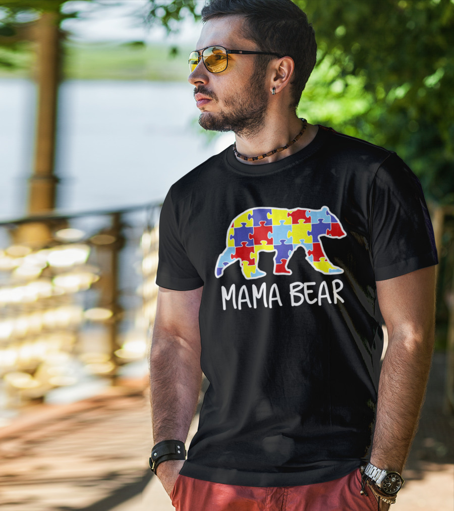 Mama Bear Puzzle Piece Autism Awareness T-Shirt