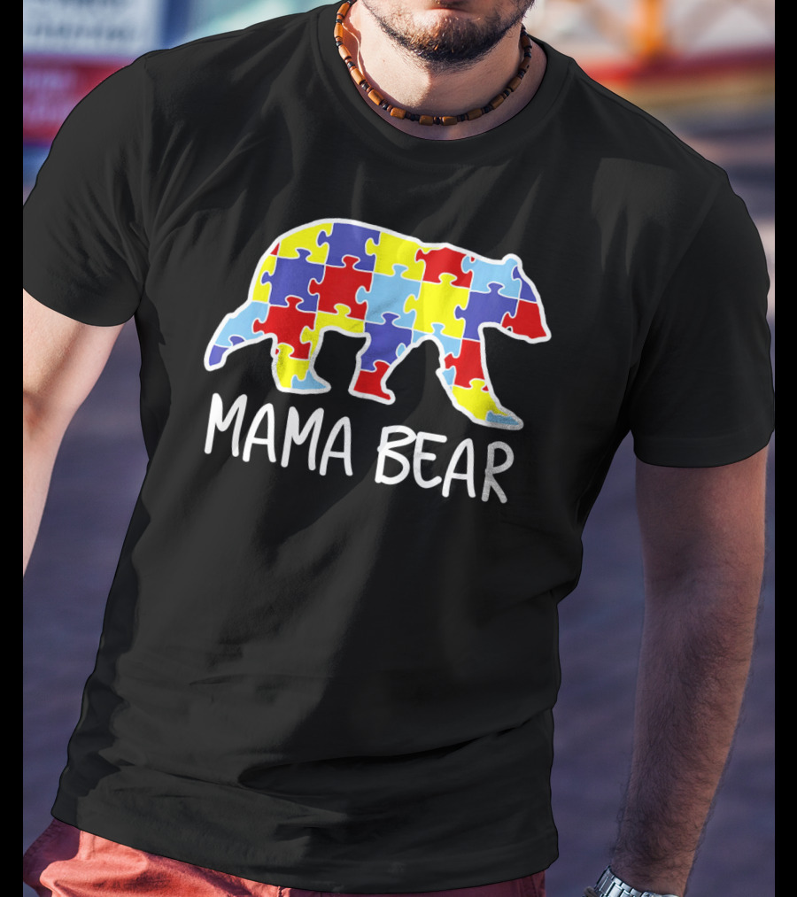 Mama Bear Puzzle Piece Autism Awareness T-Shirt