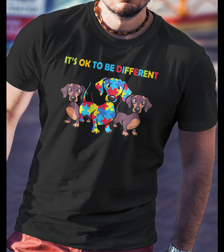 It's OK To Be Different Dachshund Puzzle Autism T-Shirt