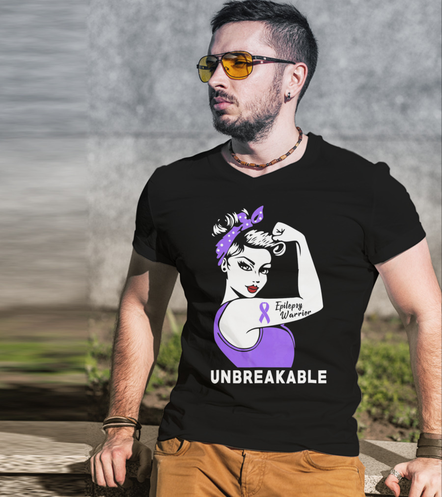 Epilepsy Warrior Unbreakable With Purple T-Shirt