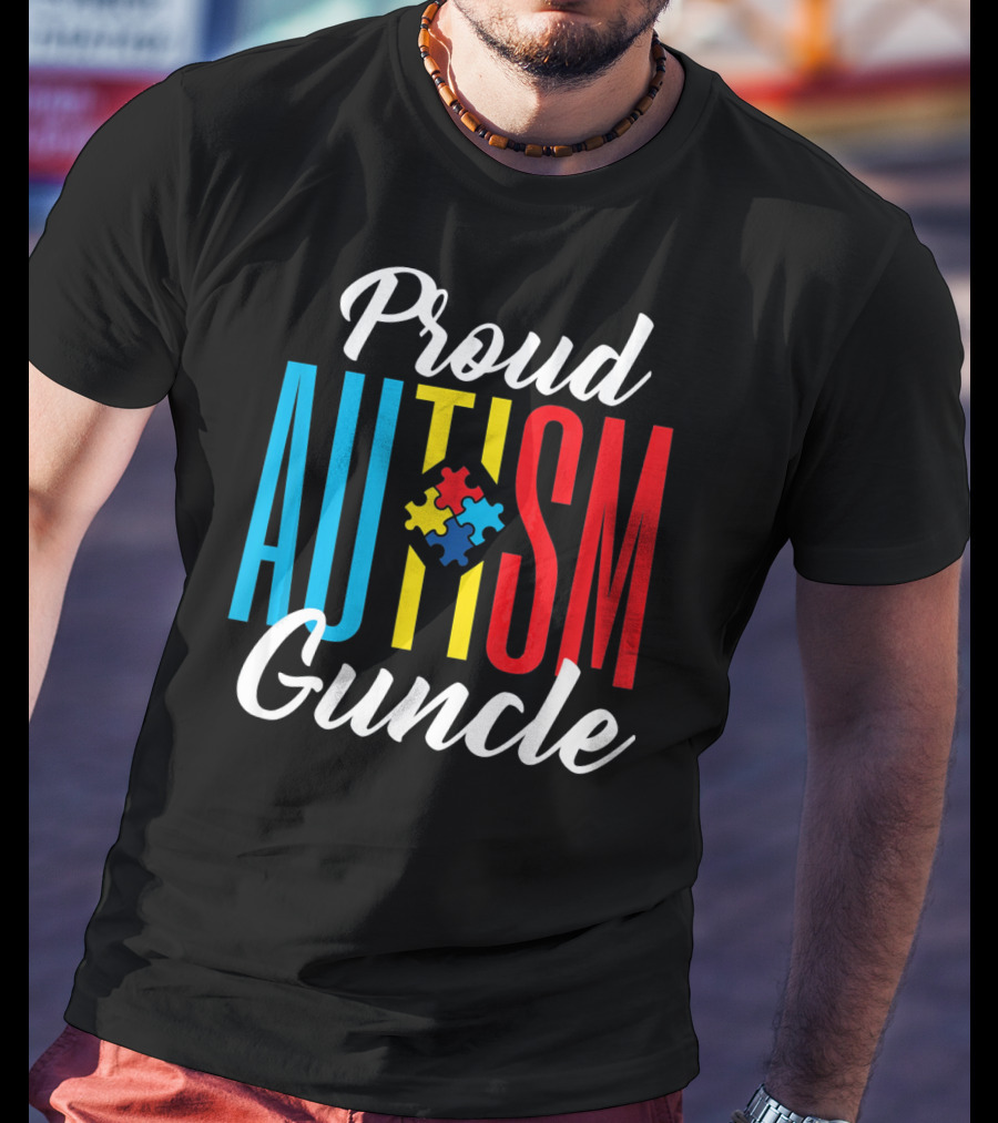 Proud Autism Guncle Puzzle Piece Awareness Support T-Shirt