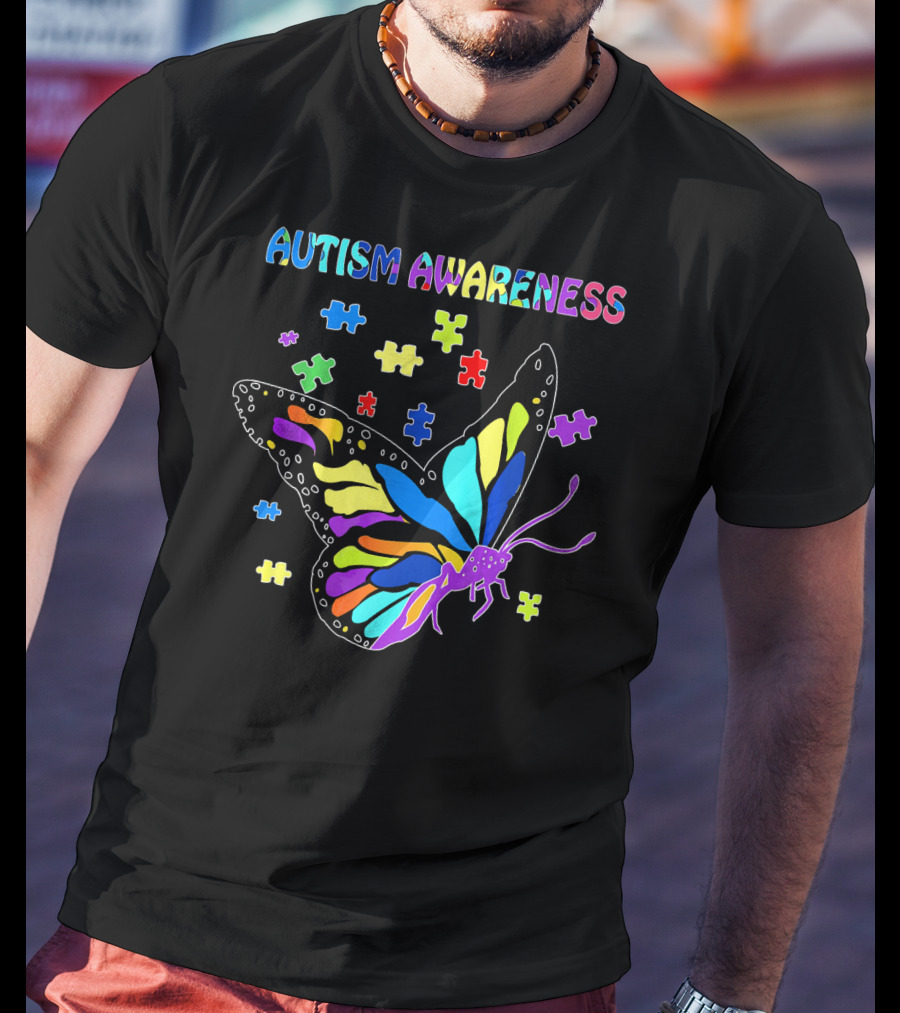 Autism Awareness Colorful Butterfly Puzzle Pieces T-Shirt