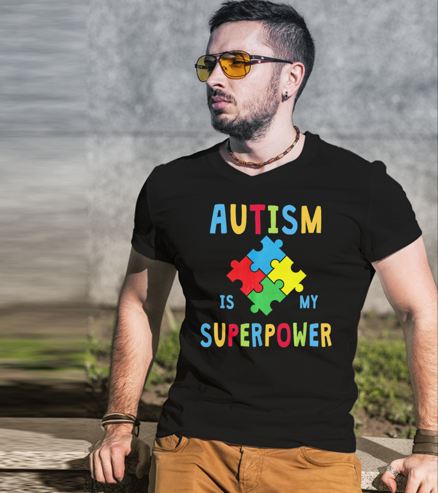 Autism Is My Superpower Puzzle Piece Autism Awareness T-Shirt