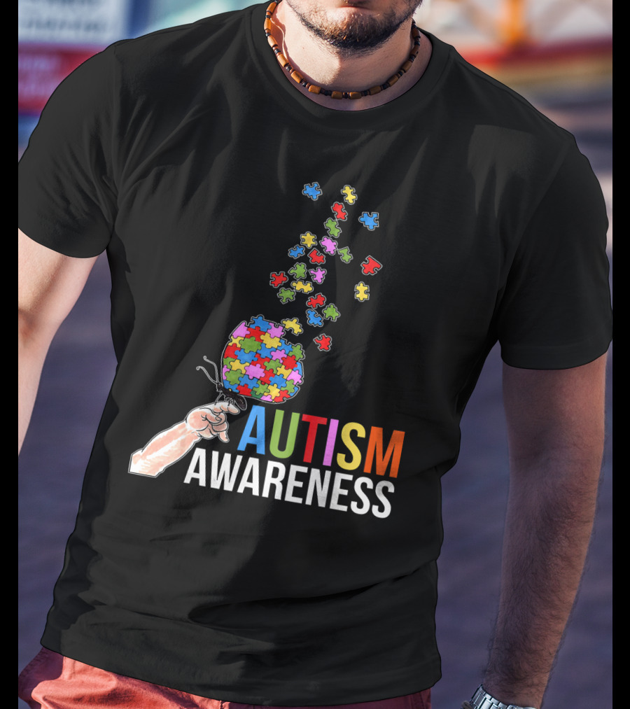 Autism Awareness Butterfly Puzzle Pieces Balloon T-Shirt