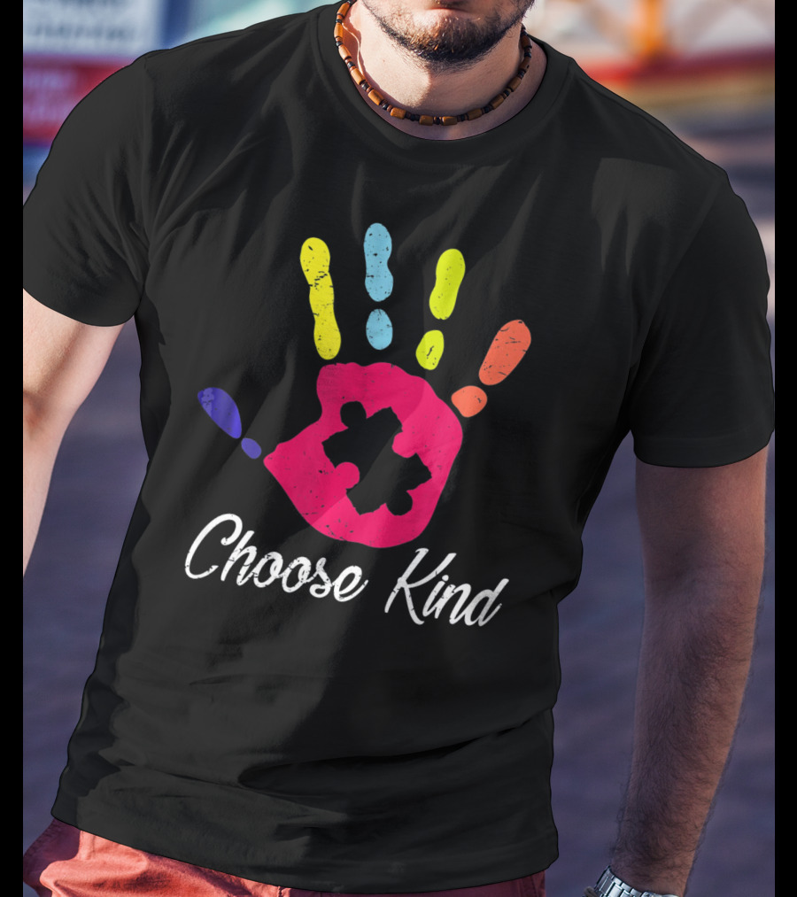 Choose Kind Colorful Hand Autism Puzzle Piece T-Shirt