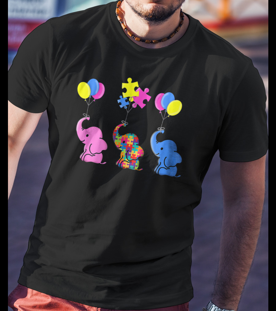 Autism Elephant Awareness Balloons Puzzles T-Shirt