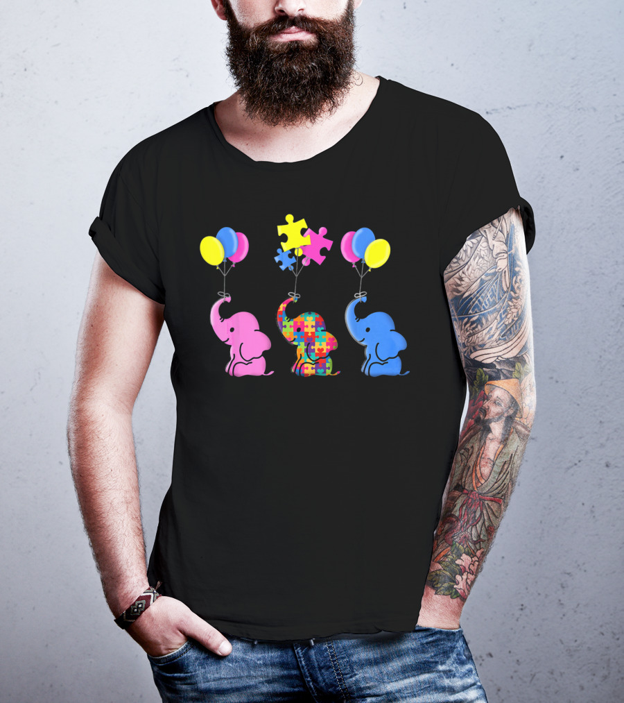 Autism Elephant Awareness Balloons Puzzles T-Shirt