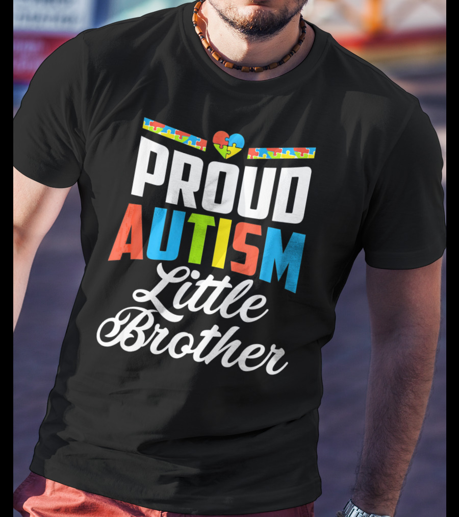 Proud Autism Little Brother Puzzle Piece Heart Awareness T-Shirt