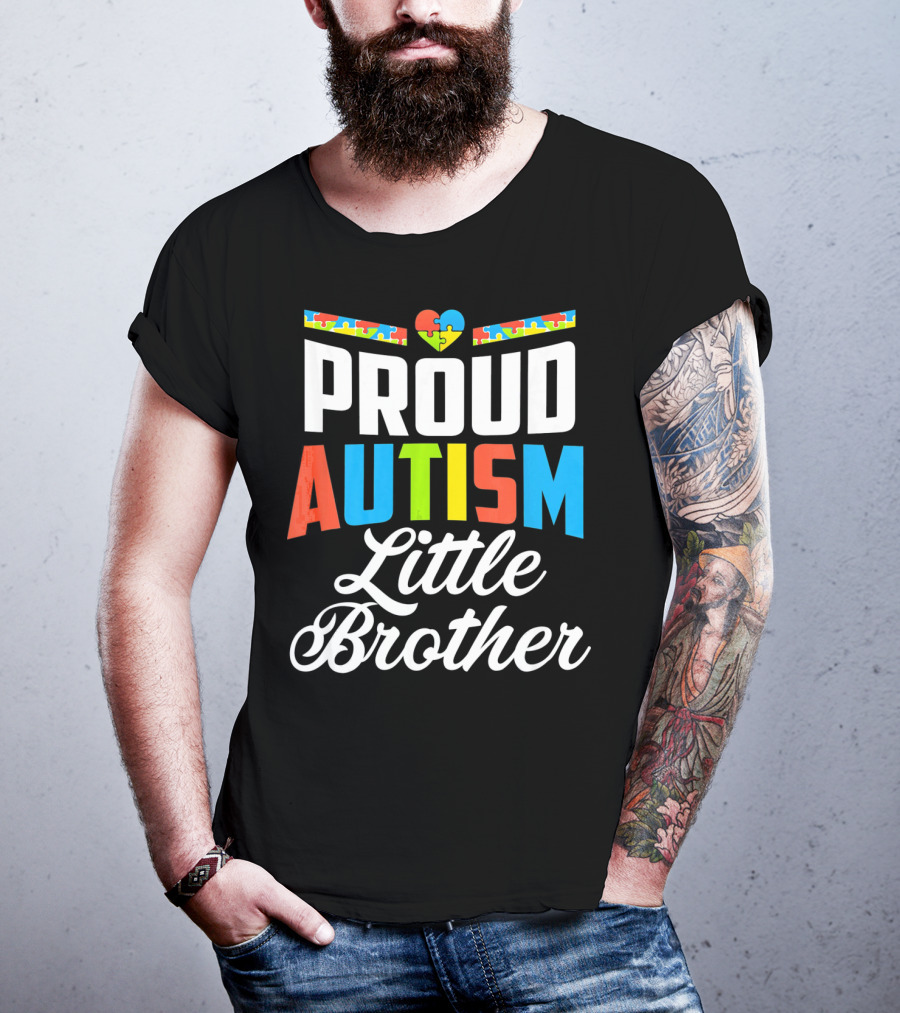 Proud Autism Little Brother Puzzle Piece Heart Awareness T-Shirt