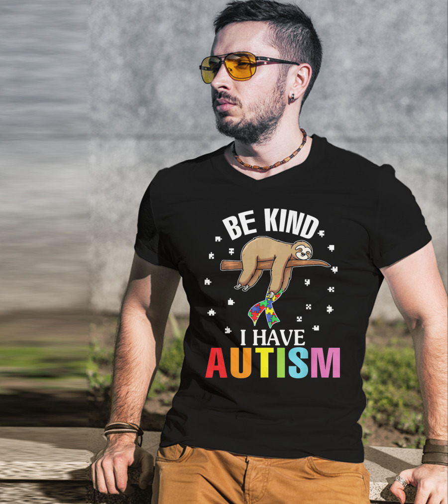Be Kind Cute Sloth With Puzzle Ribbon I Have Autism T-Shirt