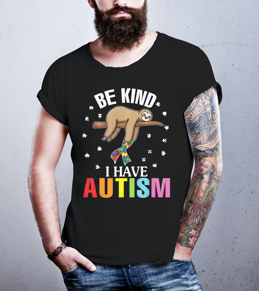Be Kind Cute Sloth With Puzzle Ribbon I Have Autism T-Shirt