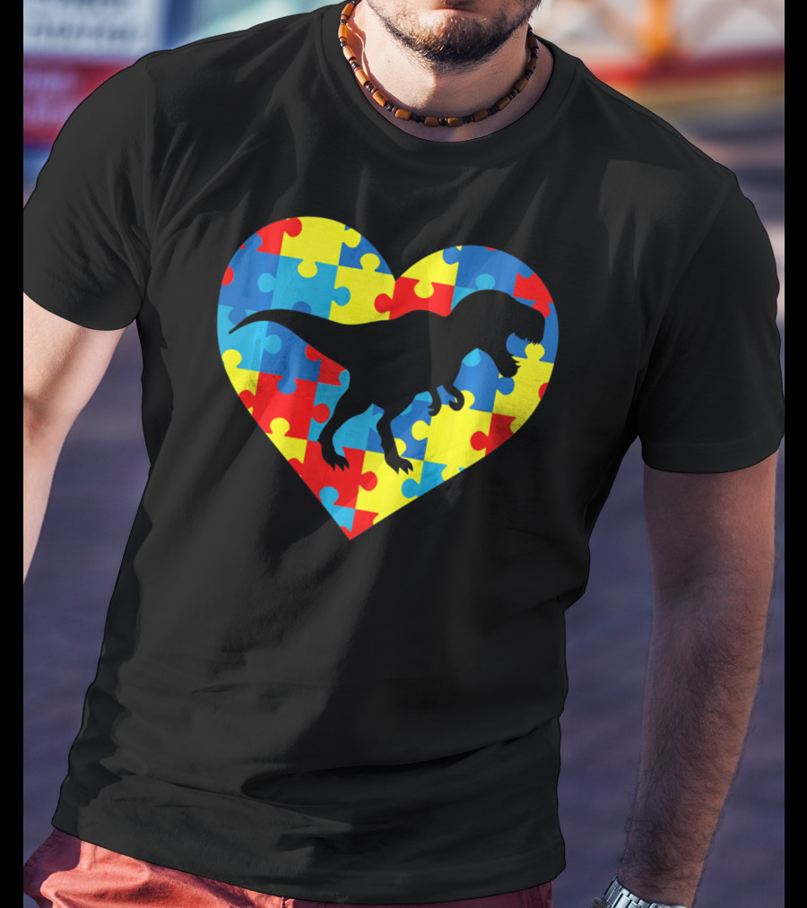 Autism Rex Heart Puzzle Dinosaur Awareness T-Shirt