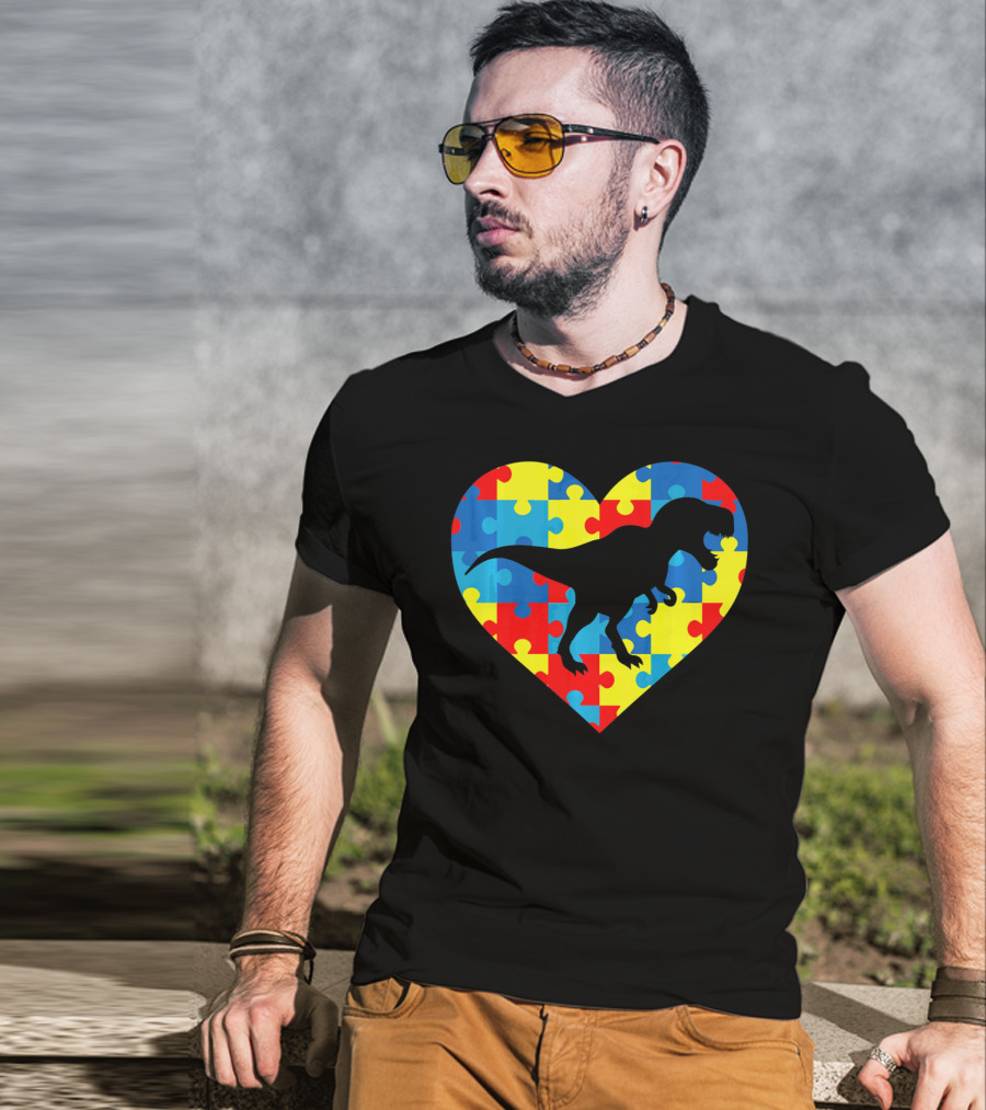 Autism Rex Heart Puzzle Dinosaur Awareness T-Shirt