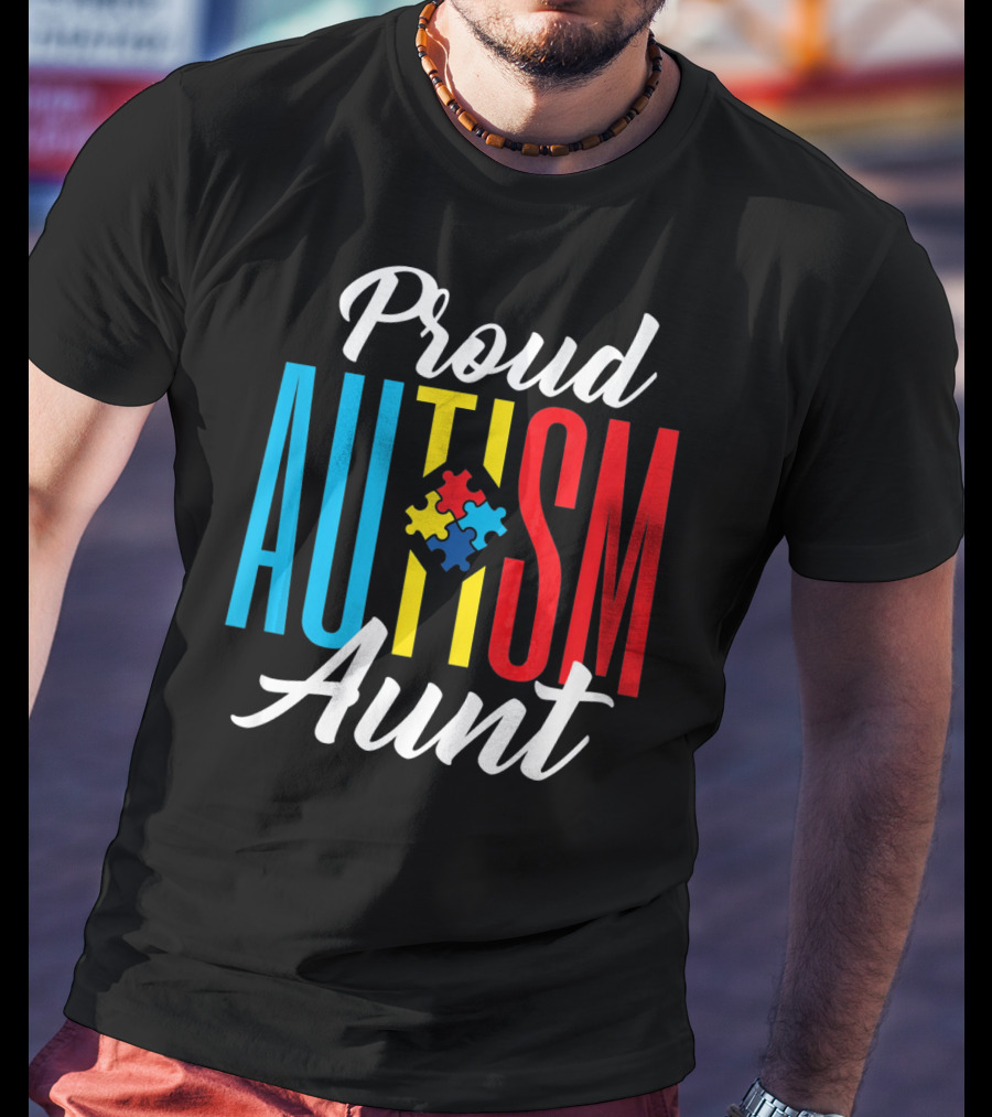 Proud Autism Aunt Puzzle Piece Awareness T-Shirt