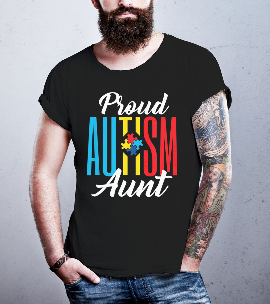Proud Autism Aunt Puzzle Piece Awareness T-Shirt