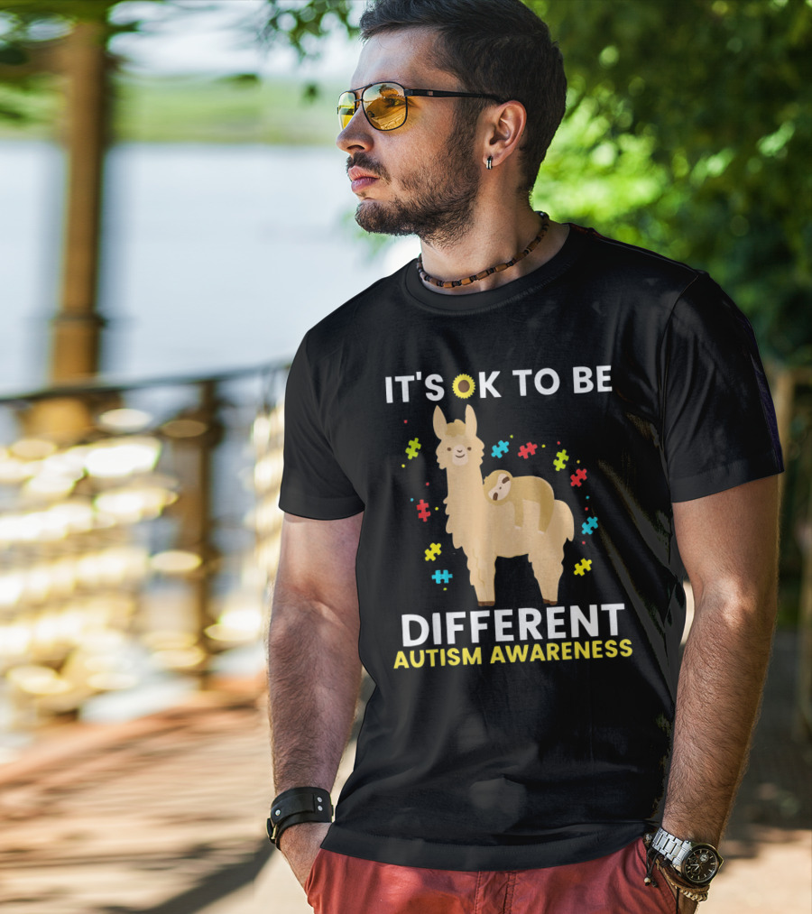 It's OK To Be Different Llama Sloth Autism Awareness T-Shirt