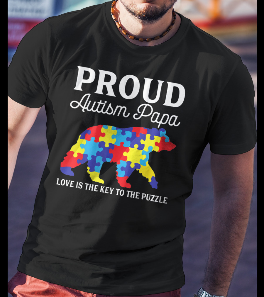 Proud Autism Papa Love Is The Key To The Puzzle T-Shirt