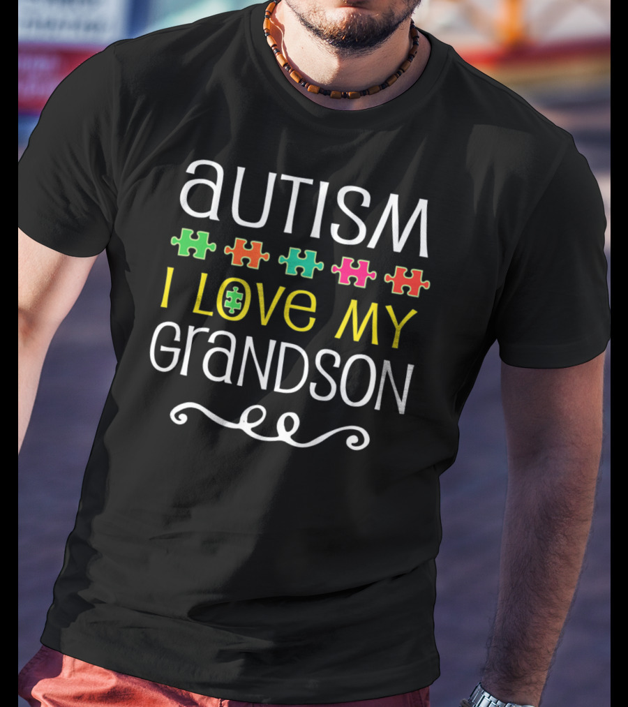 Autism Awareness I Love My Grandson Puzzle Pieces T-Shirt