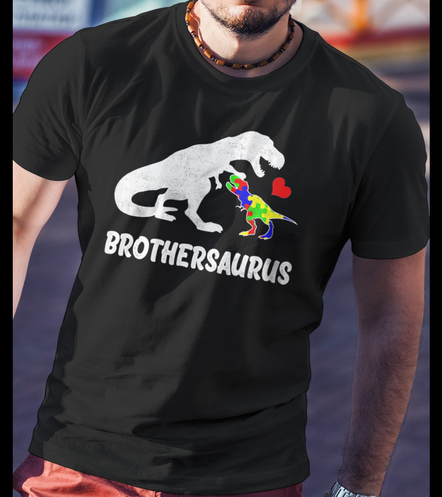 Brothersaurus Strong Dinosaur Autism Heart Puzzle T-Shirt