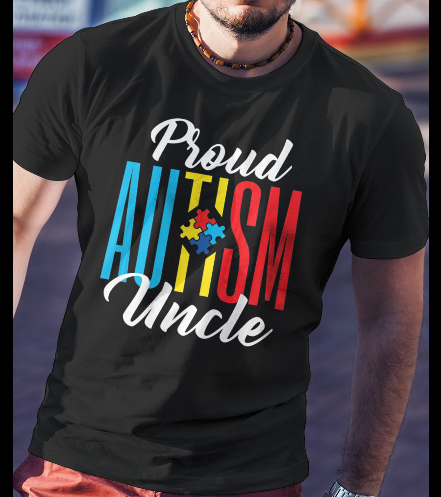 Proud Autism Uncle Puzzle Piece Awareness Support T-Shirt