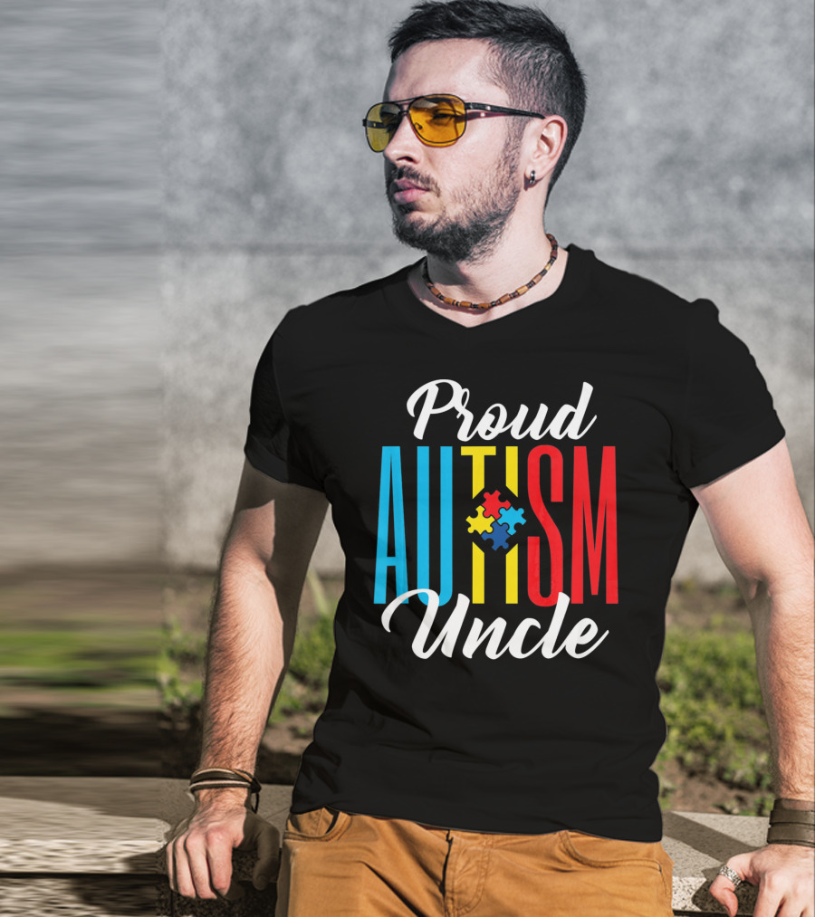 Proud Autism Uncle Puzzle Piece Awareness Support T-Shirt