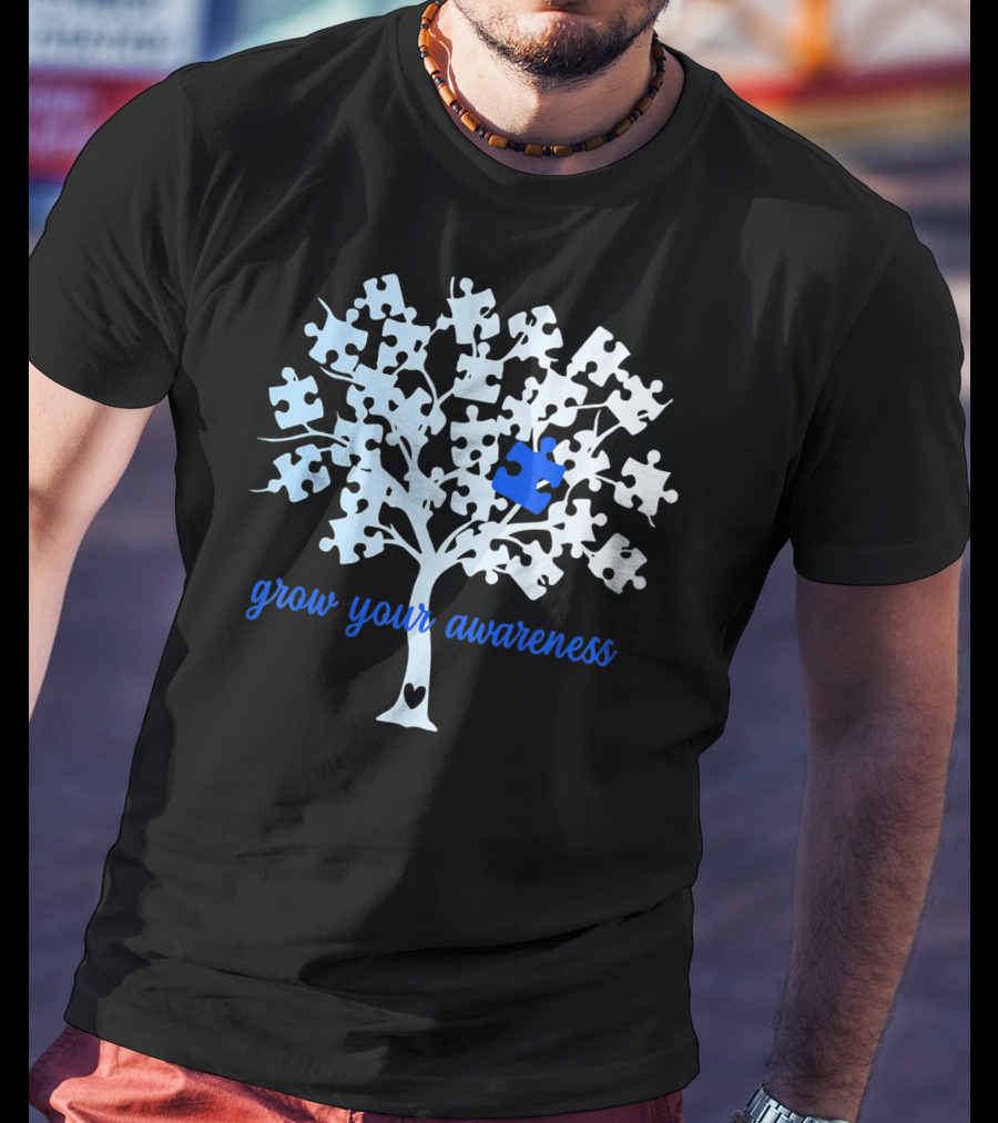 Grow Your Awareness Puzzle Tree Autism Heart T-Shirt