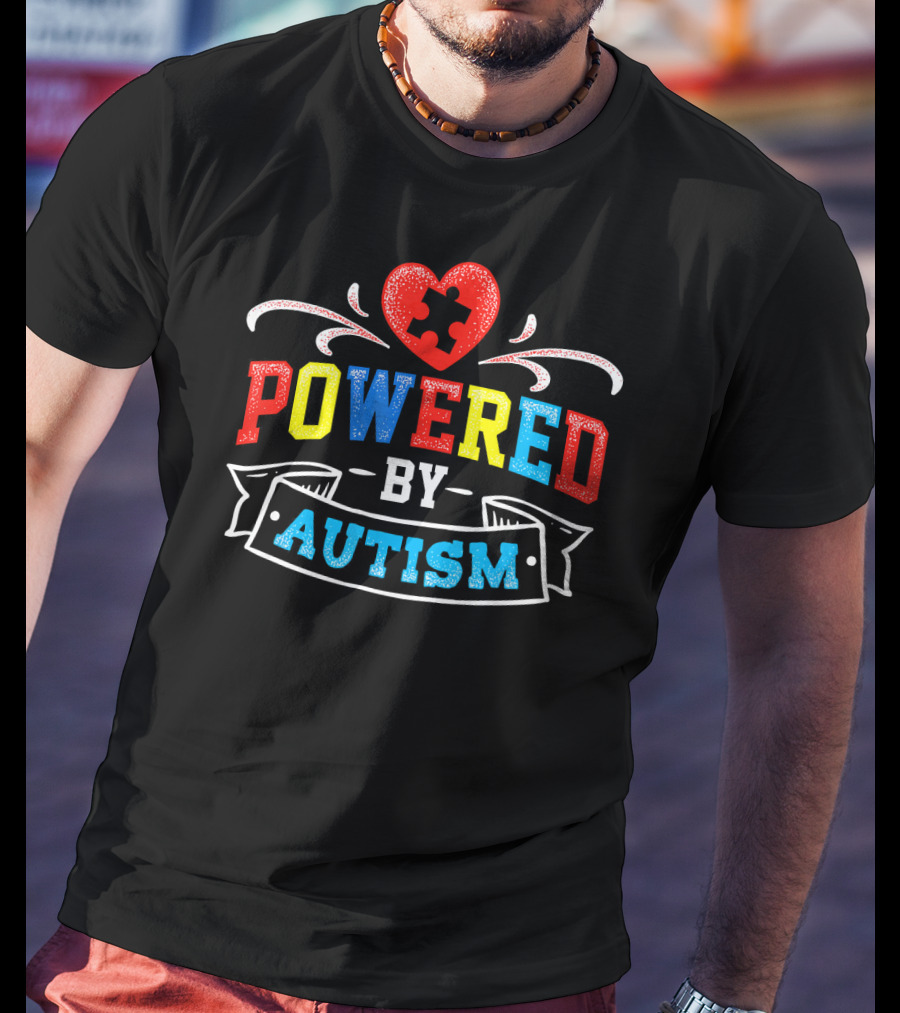 Powered By Autism Puzzle Heart T-Shirt