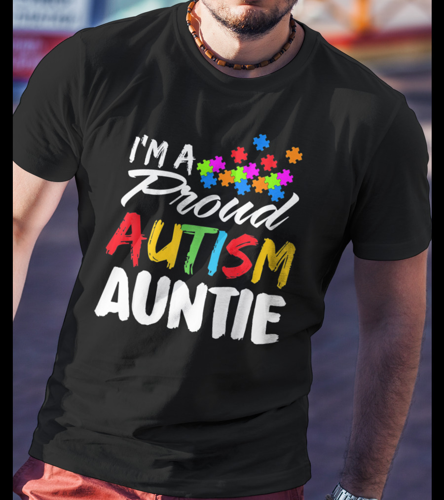 I'm A Proud Autism Auntie Puzzle Piece Colors T-Shirt