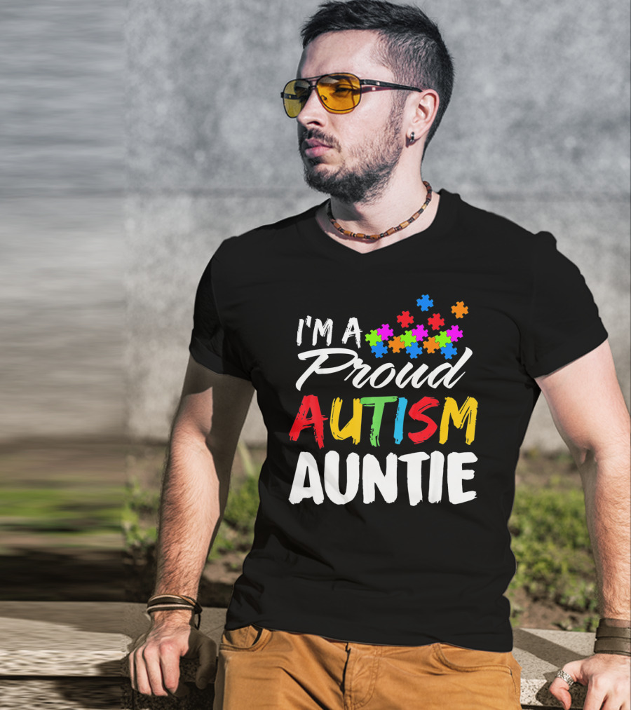 I'm A Proud Autism Auntie Puzzle Piece Colors T-Shirt