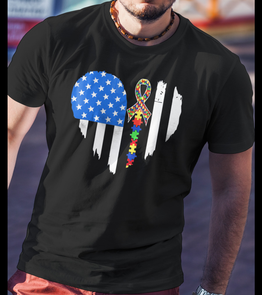 Autism Awareness Heart Shaped Flag With Puzzle Ribbon Be A Better Life T-Shirt