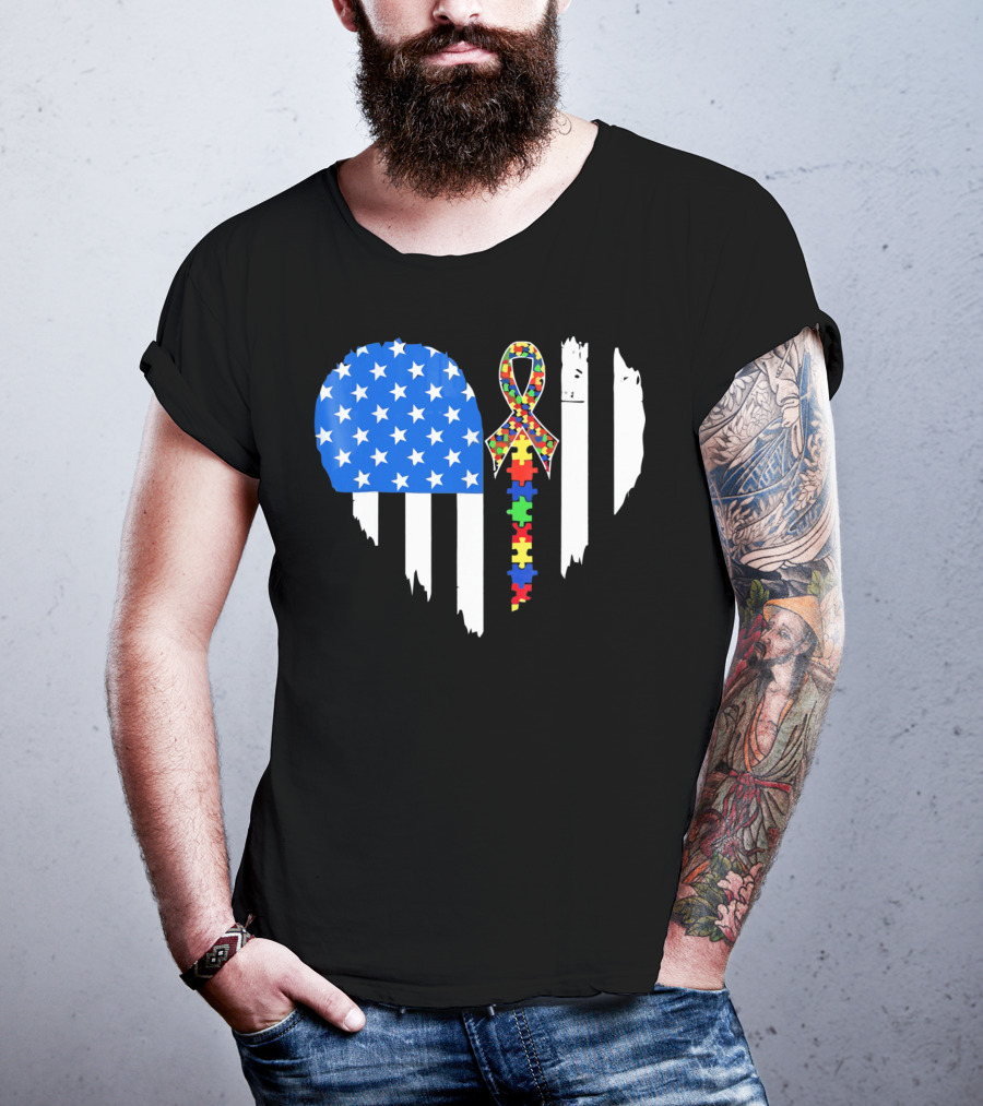 Autism Awareness Heart Shaped Flag With Puzzle Ribbon Be A Better Life T-Shirt