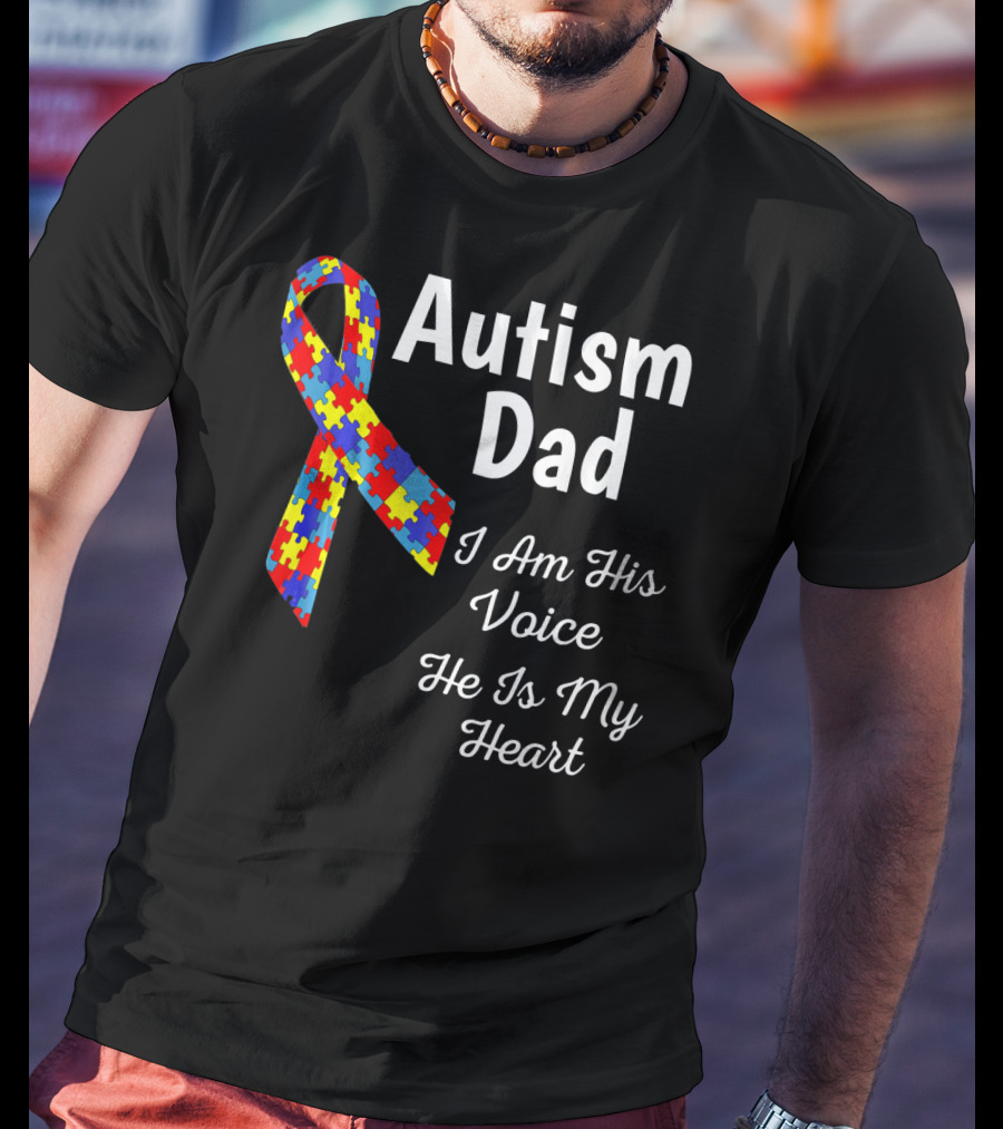 Autism Dad I Am His Voice He Is My Heart Puzzle T-Shirt