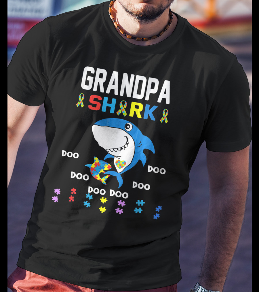 Grandpa Shark Autism Awareness Doo Doo Doo Puzzle T-Shirt