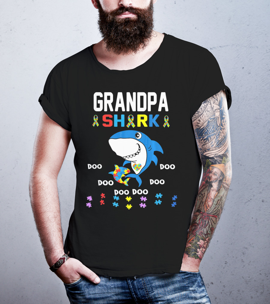 Grandpa Shark Autism Awareness Doo Doo Doo Puzzle T-Shirt