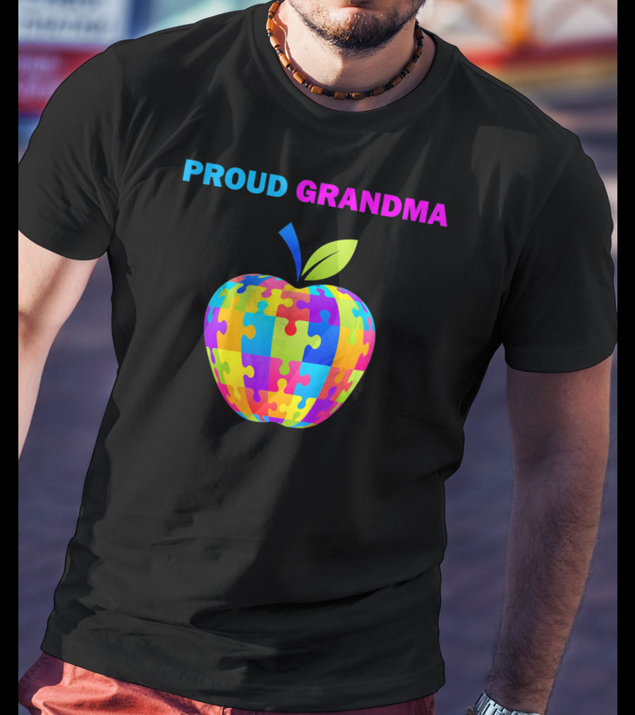 Proud Grandma Autism Awareness Puzzle Apple T-Shirt