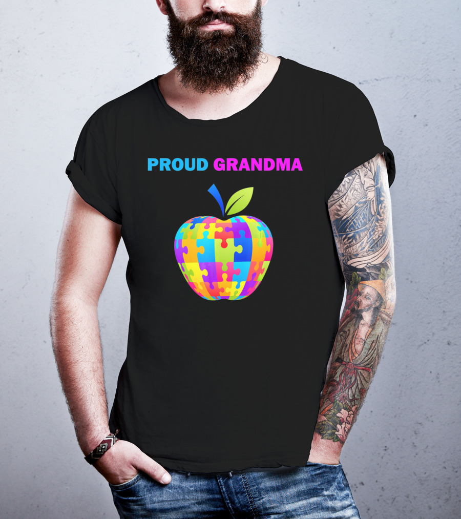 Proud Grandma Autism Awareness Puzzle Apple T-Shirt