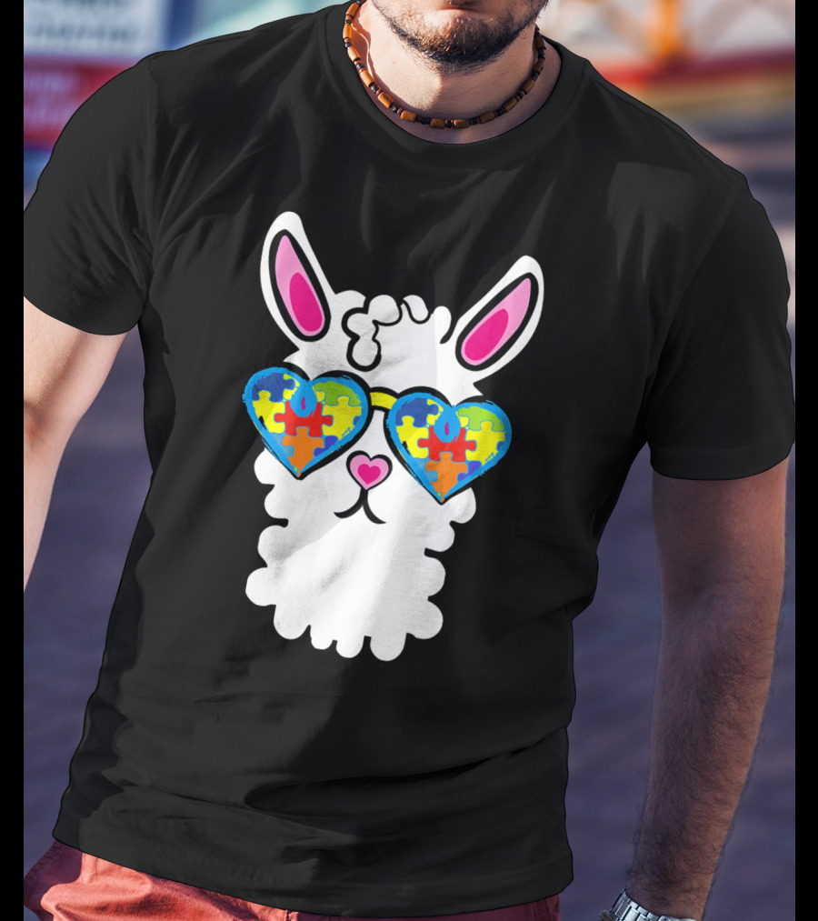 Autism Awareness Llama Heart Puzzle Sunglasses T-Shirt