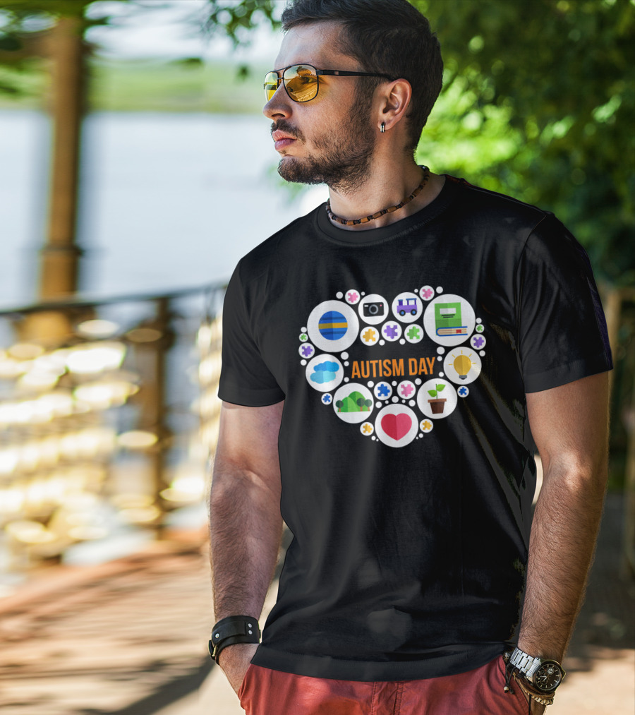 Autism Day Heart Icons Puzzle Pieces Awareness T-Shirt