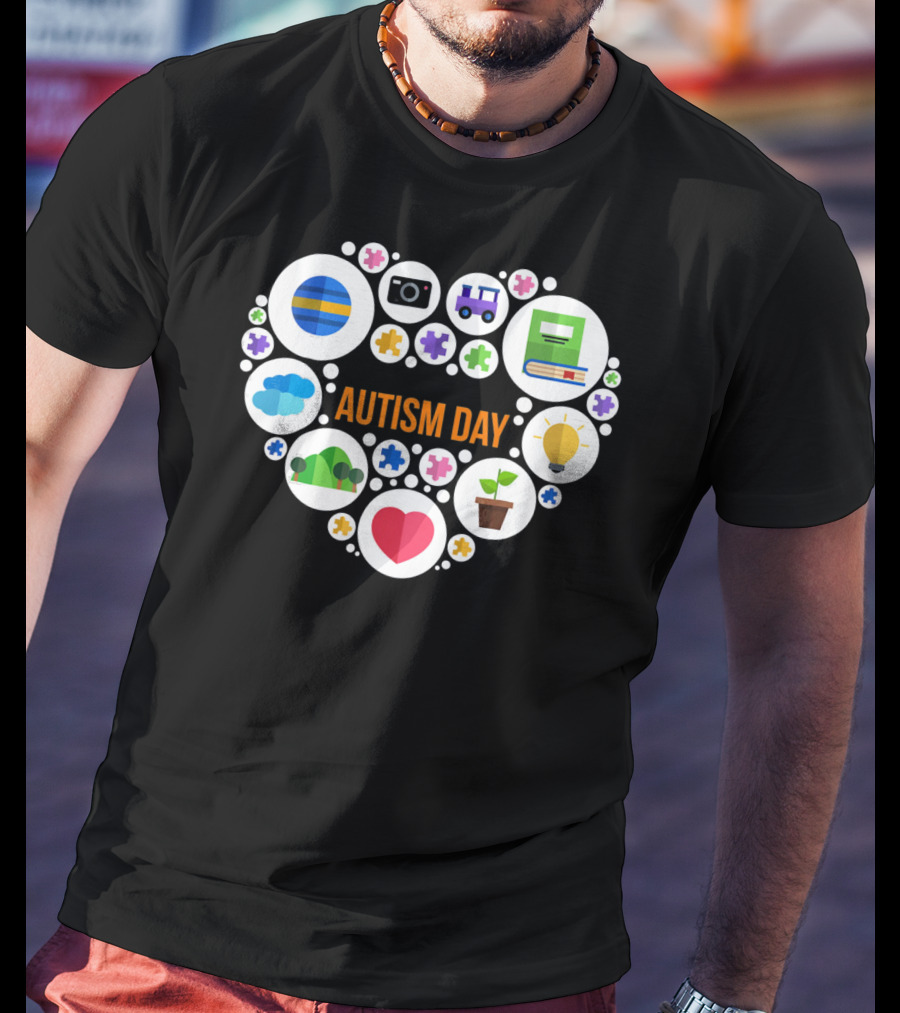 Autism Day Heart Icons Puzzle Pieces Awareness T-Shirt