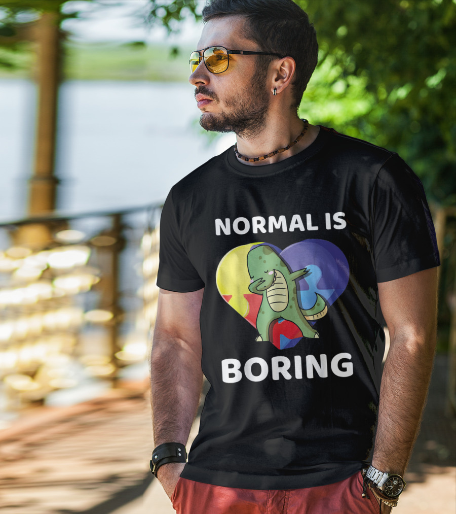 Normal Is Boring Dinosaur Heart Puzzle Autism Awareness T-Shirt