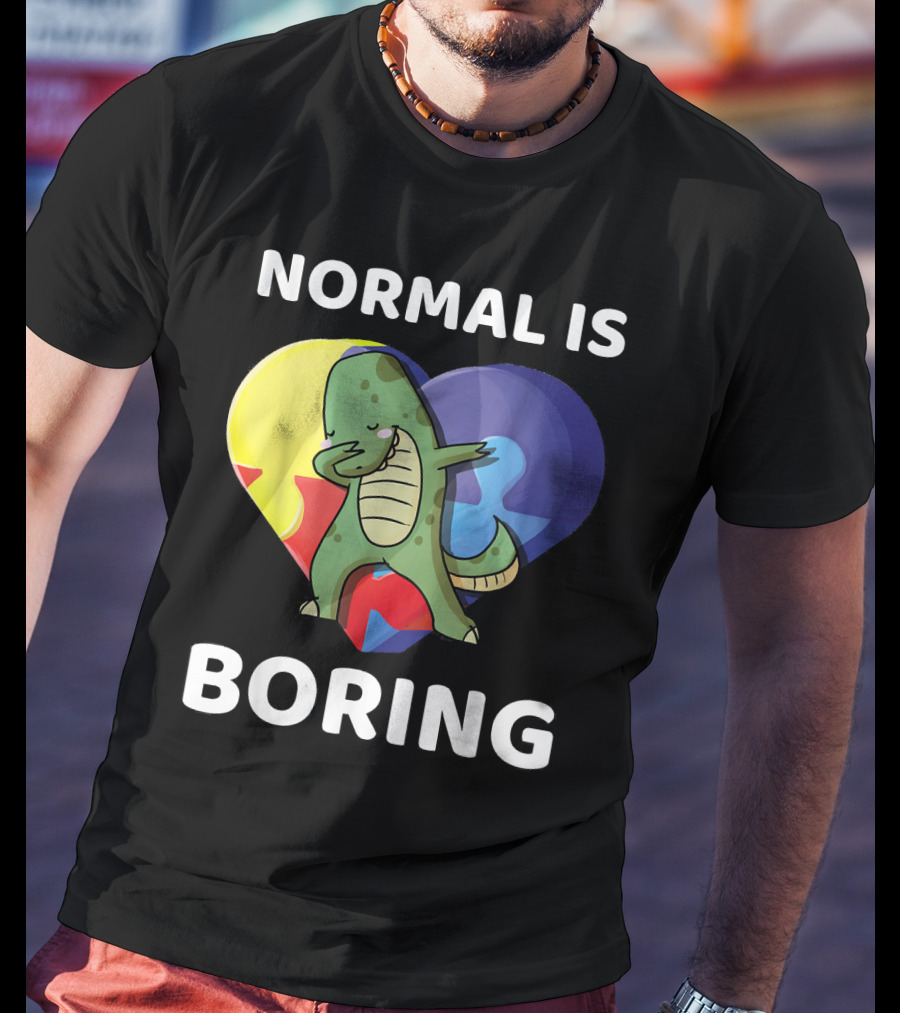Normal Is Boring Dinosaur Heart Puzzle Autism Awareness T-Shirt