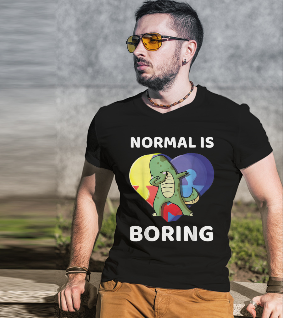 Normal Is Boring Dinosaur Heart Puzzle Autism Awareness T-Shirt