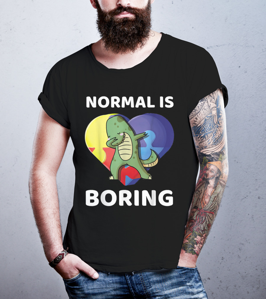 Normal Is Boring Dinosaur Heart Puzzle Autism Awareness T-Shirt